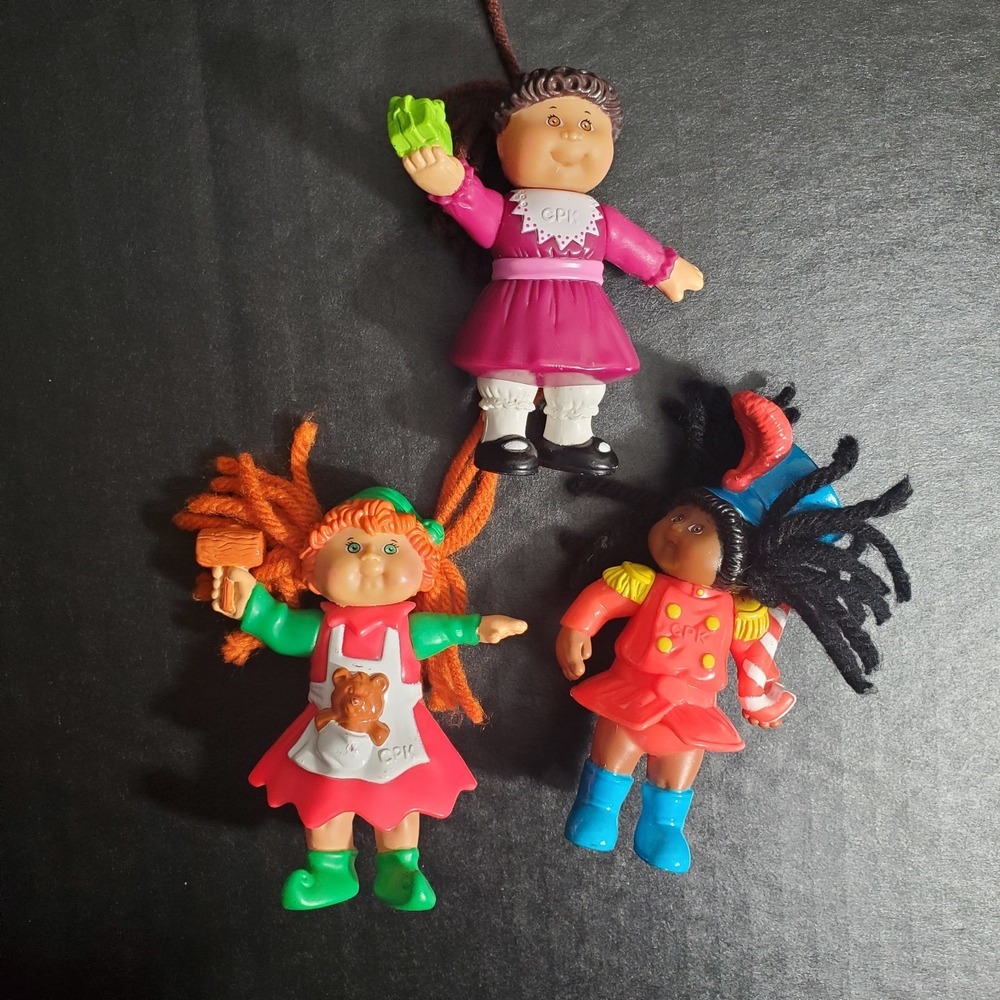 VTG Cabbage Patch Kids Christmas Miniature Holiday Plastic Doll Figures (3) 90's